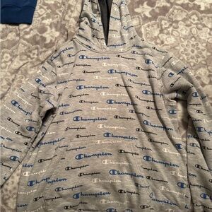 Champion Gray Hoodie with Blue Accents